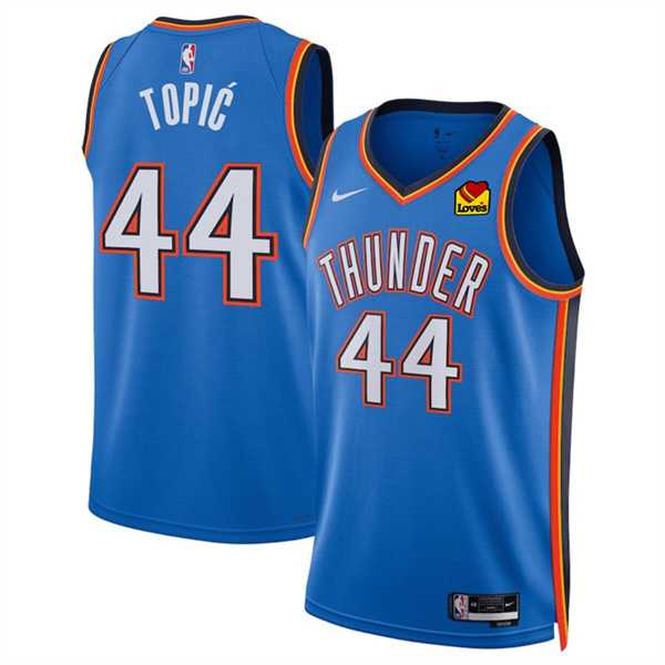 Mens Oklahoma City Thunder #44 Nikola Topic Blue 2024 Draft Icon Edition Stitched Basketball Jersey Dzhi